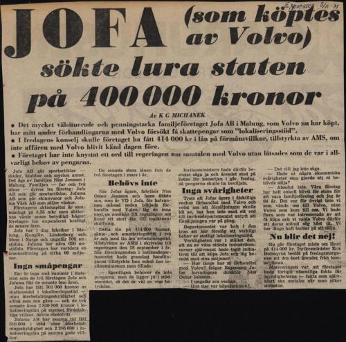 0584_1973 Expreseen om Jofas sökta lokaliseringsstöd